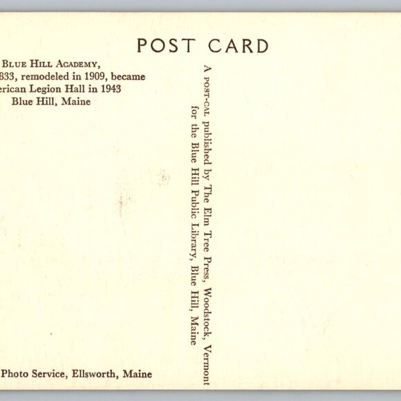 Postcard  Unposted  Maine  Blue Hill Academy American Legion Hall #1011 - Picture 2 of 2